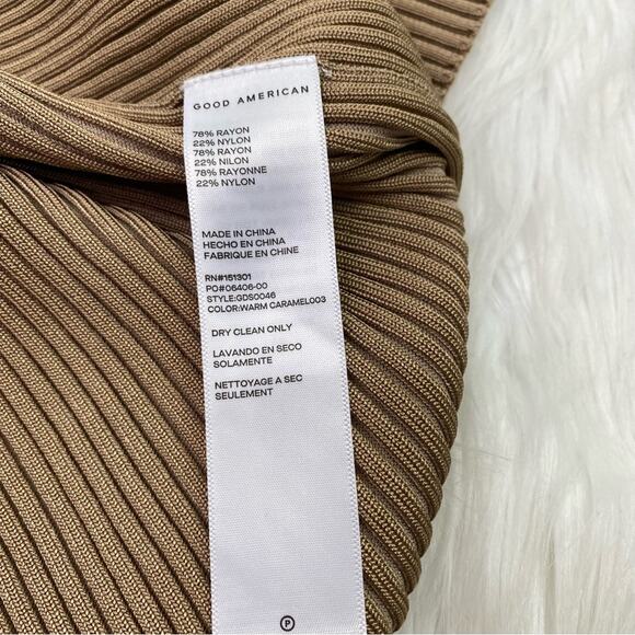 GOOD AMERICAN Ribbed bodycon dress Camel Tan size 1/2 (fits like M) NWT - Picture 9 of 9